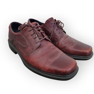 ECCO Red Leather Oxford Comfort Square Toe Lace Up Dress Show Men Sz EU 41